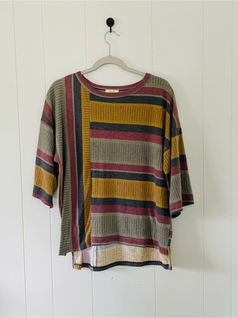 ODDY Striped Knit Top in Burgundy, Olive, Mustard & Charcoal